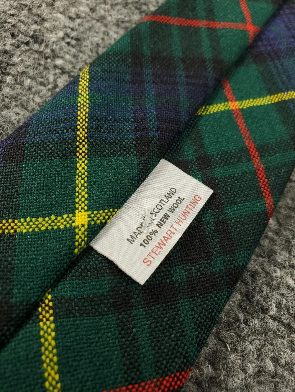 Vintage Scottish Wool Tie Stewart Hunting Plaid Tartan Necktie Green Blue